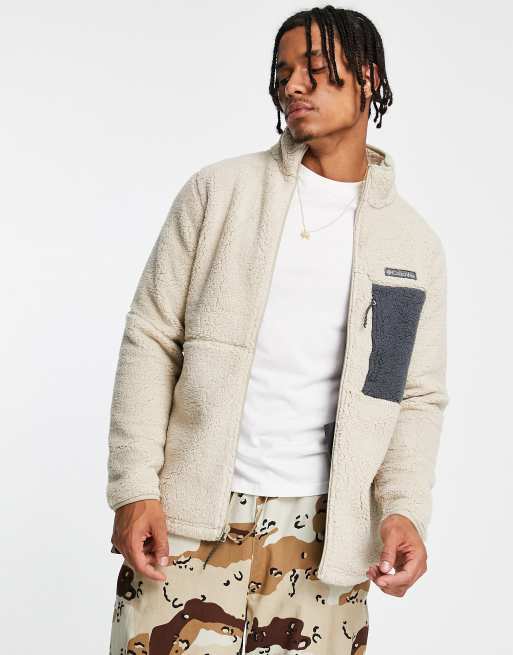 Columbia – Rugged Ride II – Sherpa-Fleece-Jacke in Stein mit Reißverschluss