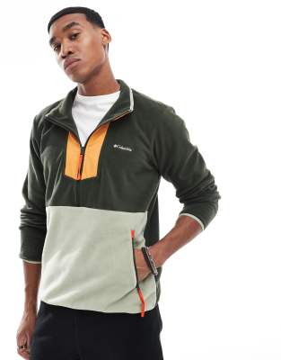 Sequoia Grove half zip fleece in green and orange