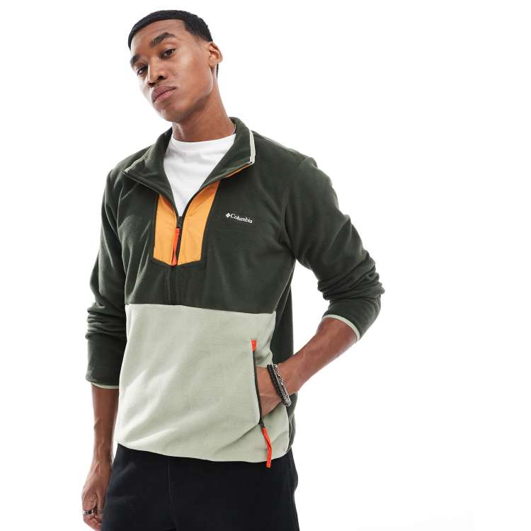 Columbia Sequoia Grove half zip fleece in green and orange | ASOS