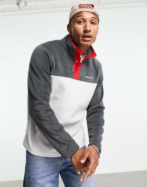 Columbia – Steens Mountain – Fleece-Pullover in Grau mit Druckknöpfen am Kragen
