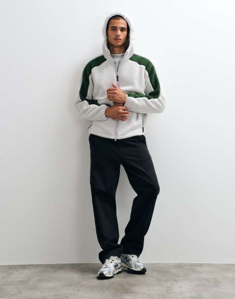 Columbia Street Tech CSC fleece hoodie in cream and green stripes - view 1