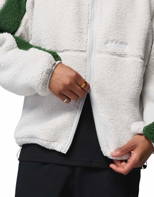 Columbia Street Tech CSC sudadera con capucha de forro polar a rayas crema y verdes, 3 de 4
