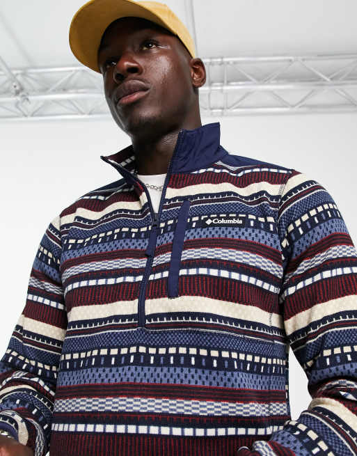 Columbia Sweater Weather II printed 1/2 zip in green mountain stripe | ASOS