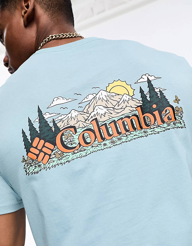 Columbia - talbert ridge back print t-shirt in blue exclusive to asos