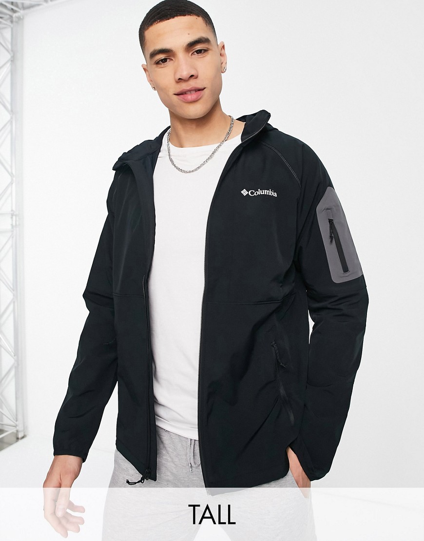 Columbia Tall Heights Softshell Hooded Jacket In Black