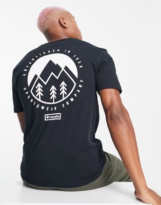 Columbia Tillamook back print t-shirt in black Exclusive at ASOS