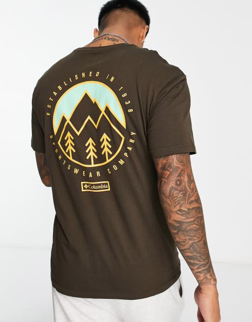 Columbia Tillamook back print t shirt in brown Exclusive at ASOS