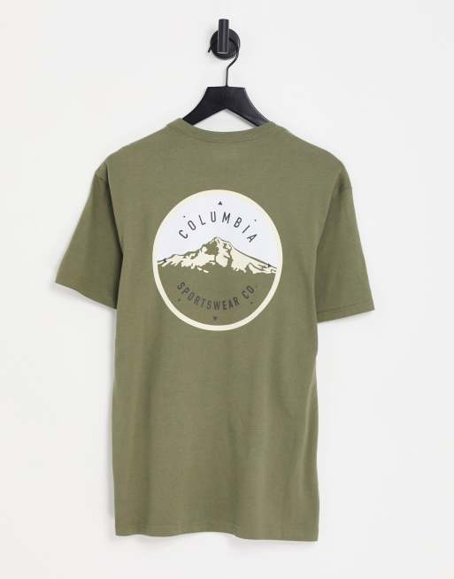 Columbia Tillamook Way II back print t-shirt in khaki Exclusive at ASOS 