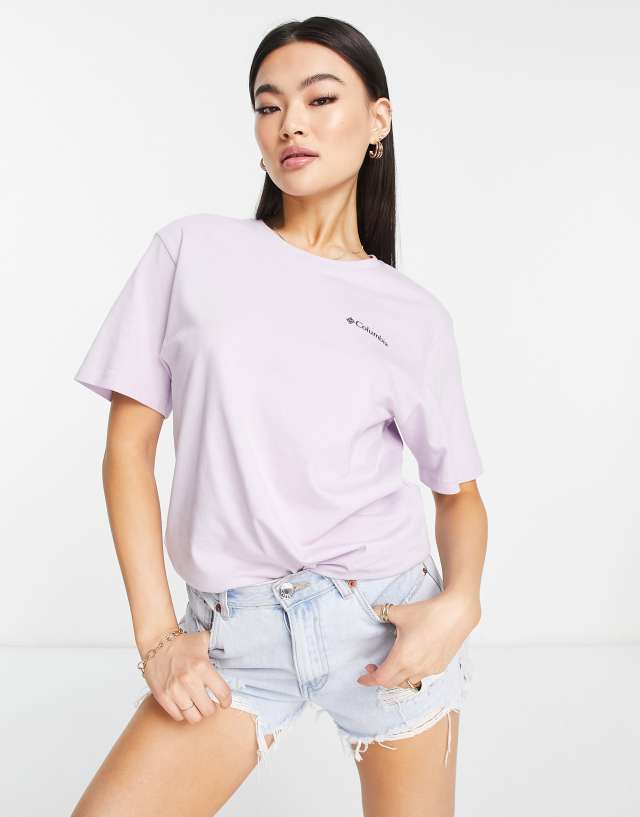 Columbia Tillamook Way II back print T-shirt in lilac - Exclusive to ASOS