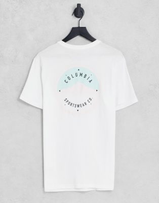 Columbia Tillamook Way II back print t-shirt in white Exclusive at ASOS - ASOS Price Checker