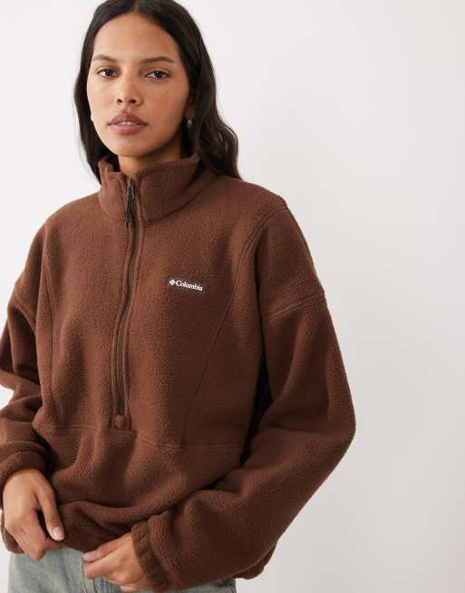 Columbia Timber Meadow pile con mezza zip marrone, 2 di 4