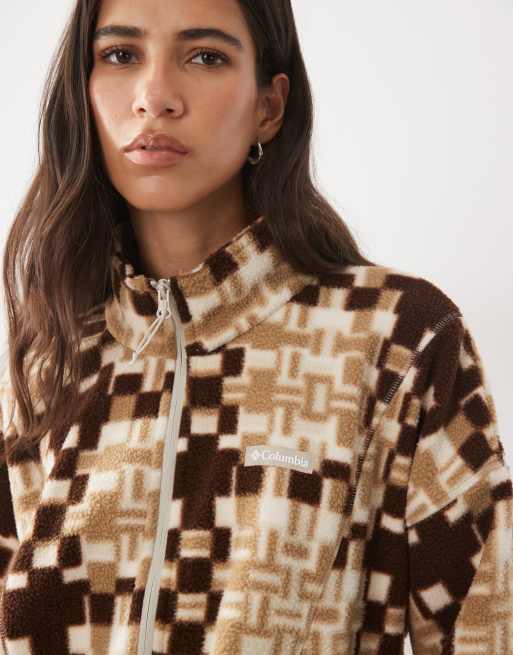 Columbia Timber Meadow pile con stampa e mezza zip marrone, 3 di 4