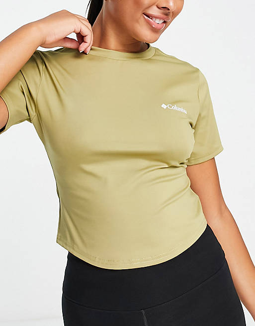 Columbia Training CSC Sculpt cropped short sleeve t-shirt in khaki  Exclusive at ASOS