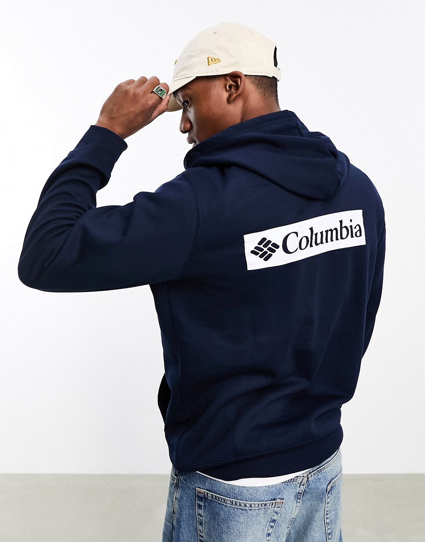 Columbia Trek back print hoodie in navy