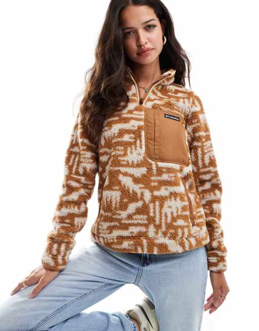 Columbia - West Bend II - Pile color cammello con motivo Highland tono su tono e zip corta
