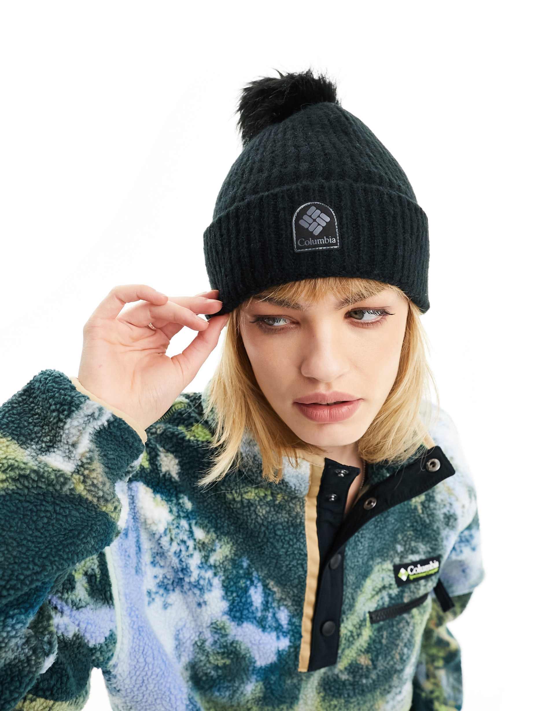 columbia winter blur pom pom beanie in black