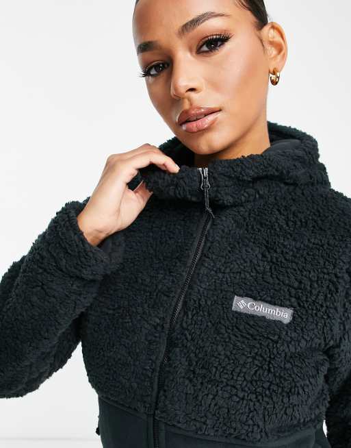 Columbia Winter Pass sherpa hooded zip up jacket in black ASOS