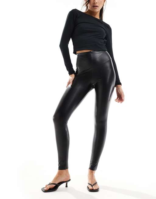 Commando 7/8 faux leather leggings with smoothing waist in black | ASOS