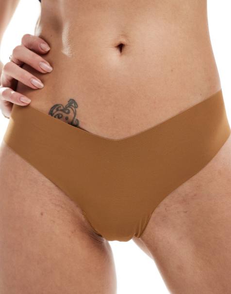Commando classic raw-cut microfibre thong in caramel - view 1