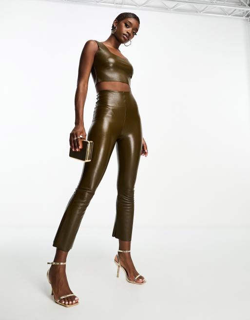 Commando co-ord faux leather cropped flare leggings in green