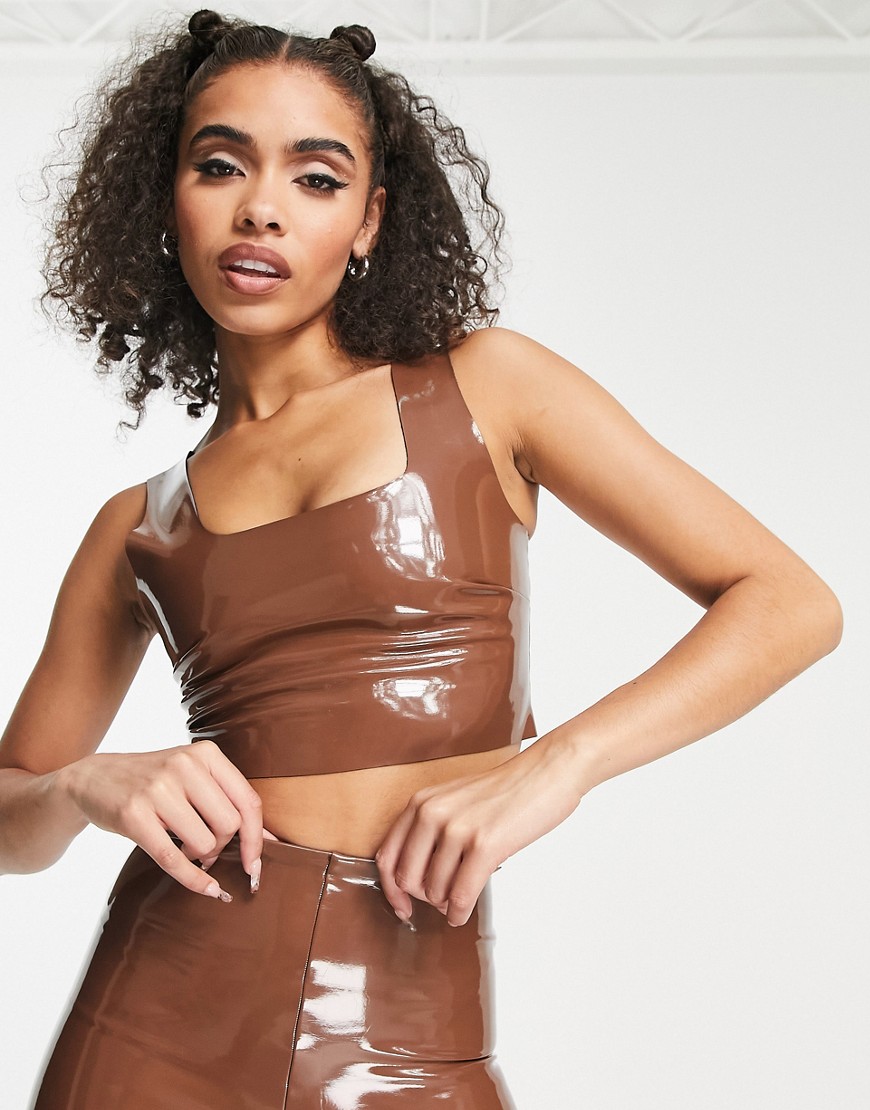 Commando co-ord faux leather patent crop top in tan-Neutral