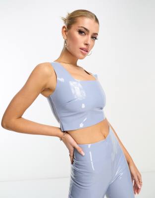 Commando Commando co-ord faux patent leather crop top in pastel blue