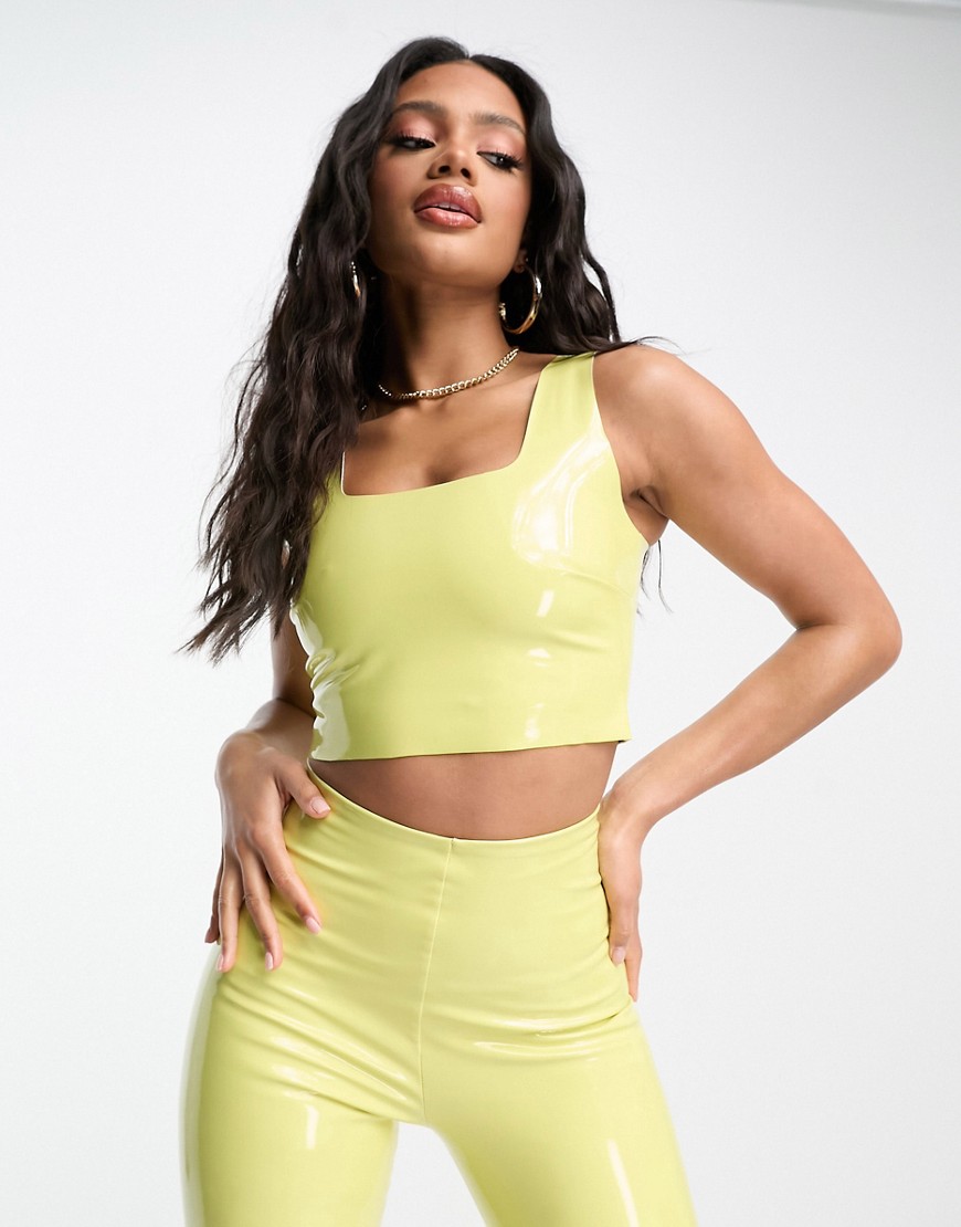 Commando co-ord faux patent leather crop top in pastel yellow