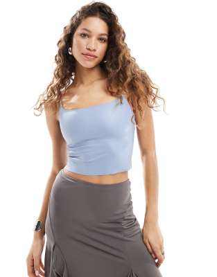 Commando - Crop top en similicuir à bretelles fines - Bleu