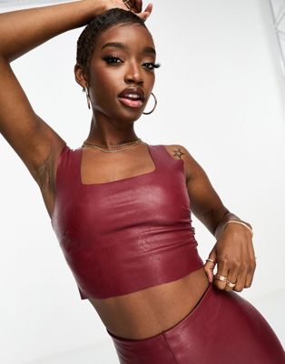Commando faux leather squareneck crop top in red - ASOS Price Checker