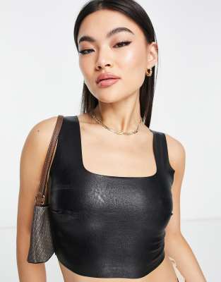 Buy Commando Faux Patent Leather Crop Top In Light Grey