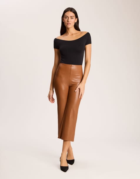 Commando faux leather cropped wide leg pant in cognac in cognac - TAN