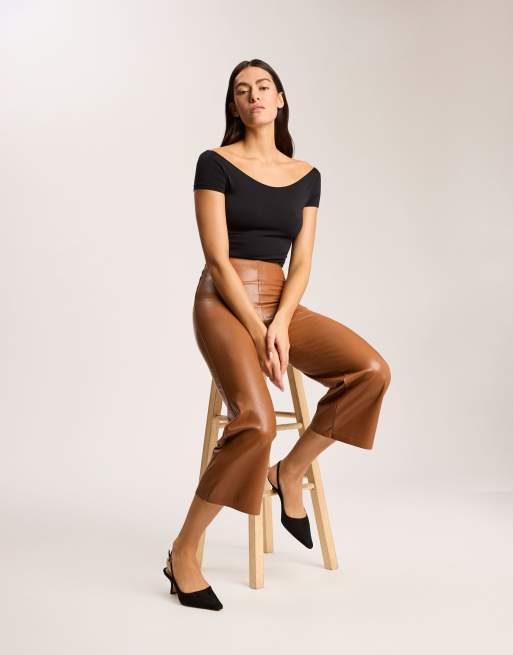 Commando faux leather cropped wide leg pant in cognac in cognac - TAN, 3 of 4