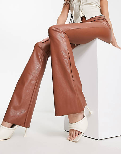 Commando faux leather flared leggings in brown | ASOS