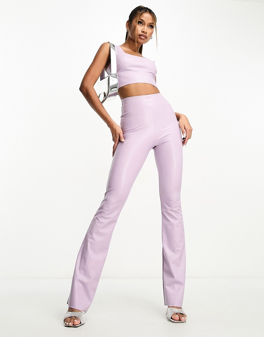 faux leather flared leggings in lilac - part of a set-Purple