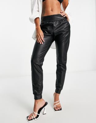 high waisted faux leather joggers