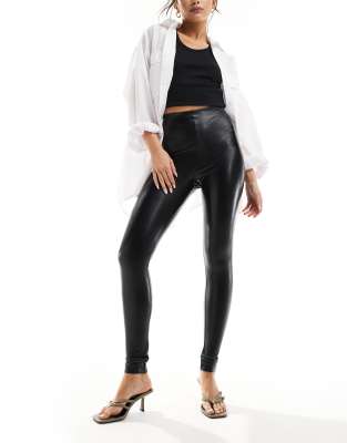 Commando faux leather leggings with smoothing waist in black