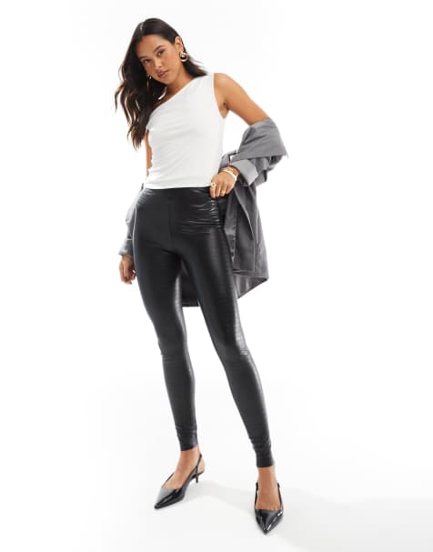 Commando Faux leather leopard print croc legging in black - view 1