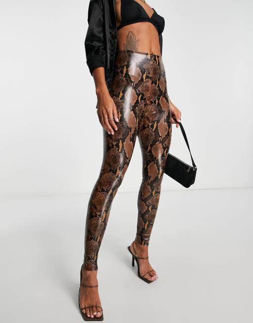 Koucla Snake printed high waist leggings, brown, S-M : : Fashion