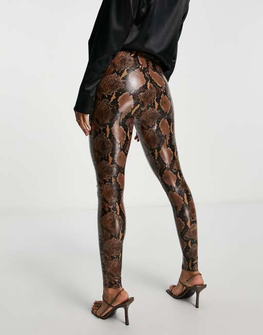 SPANX, Pants & Jumpsuits, Spanx Faux Leather Snakeskin Leggings In Brown  Size M