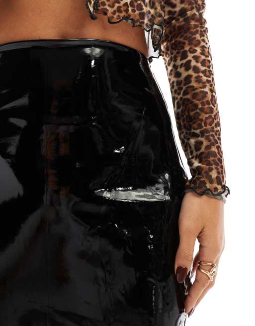 Commando Faux patent midi leather skirt in black, 5 of 5
