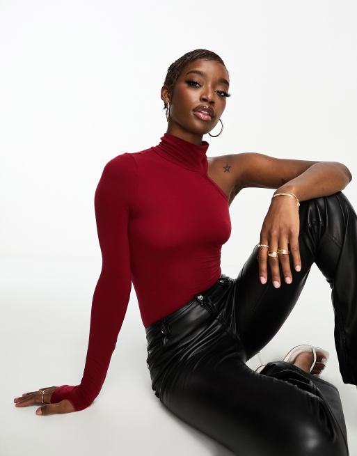 Commando one shoulder turtleneck bodysuit in red