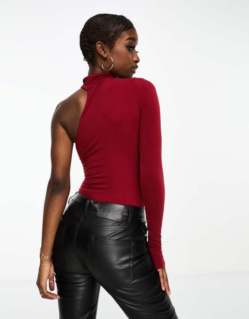 Commando one shoulder turtleneck bodysuit in red