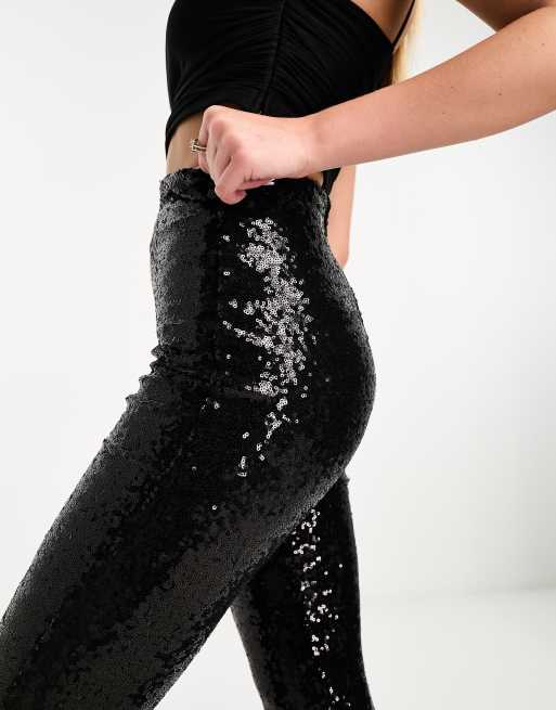 4th & Reckless sequin split hem leggings in black