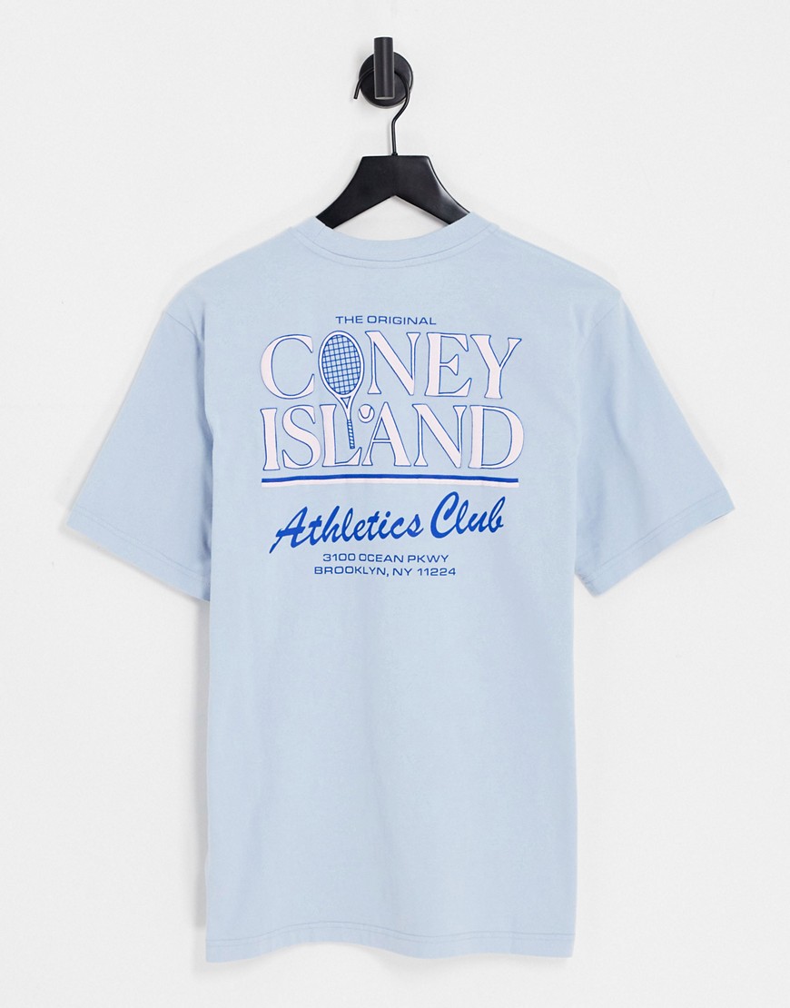 Coney Island Picnic athletics club t-shirt in blue with chest and back print