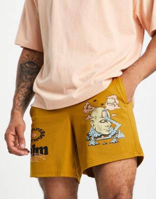 Coney Island Picnic calm co-ord jersey shorts in yellow with placement prints