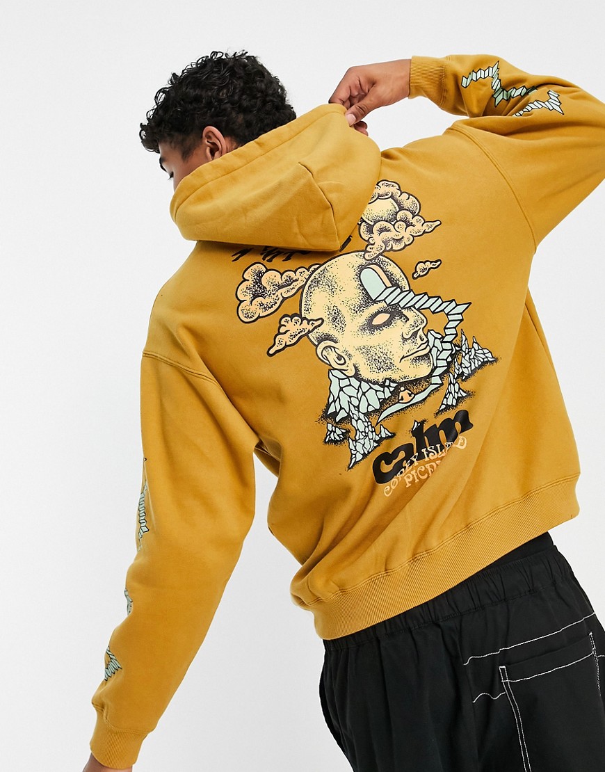 Coney Island Picnic calm co-ord pullover hoodie in yellow with placement prints-Green
