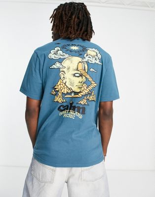 Coney Island Picnic calm t-shirt in teal with placement prints-Blue