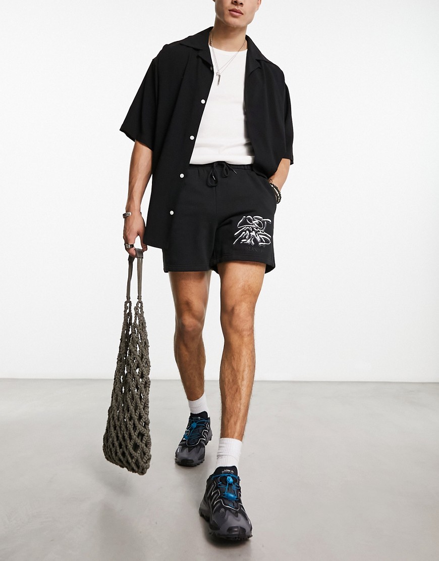 Coney Island Picnic co-ord jersey shorts in black with lost mind print