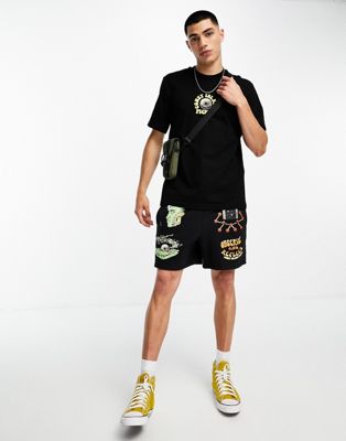 Coney Island Picnic co-ord jersey shorts in black with observe and reflect print