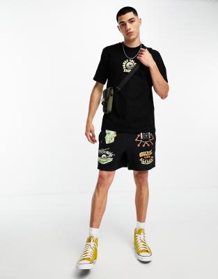 Coney Island Picnic co-ord jersey shorts in black with observe and reflect print φωτογραφία